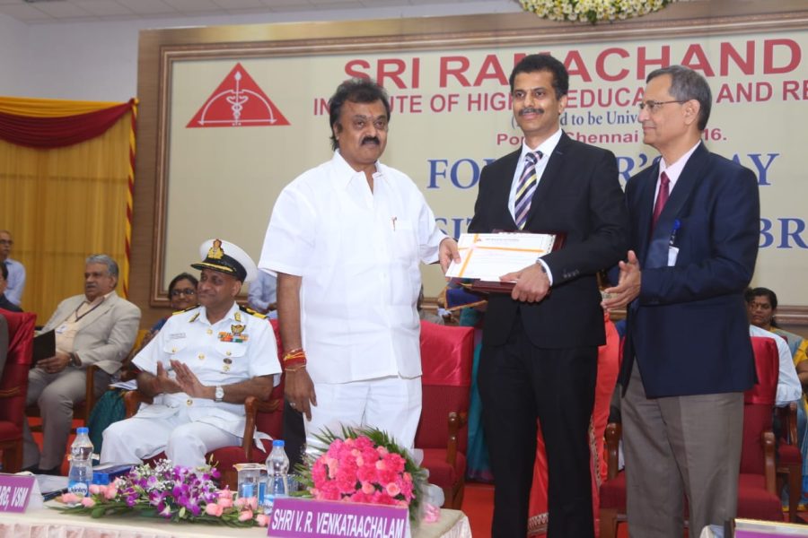 Receiving Distinguised Alumani Award from Ramachandra University